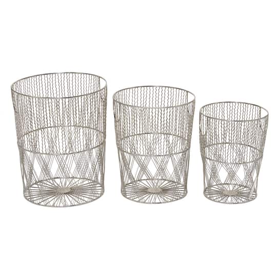 Silver Metal Contemporary Storage Basket Set